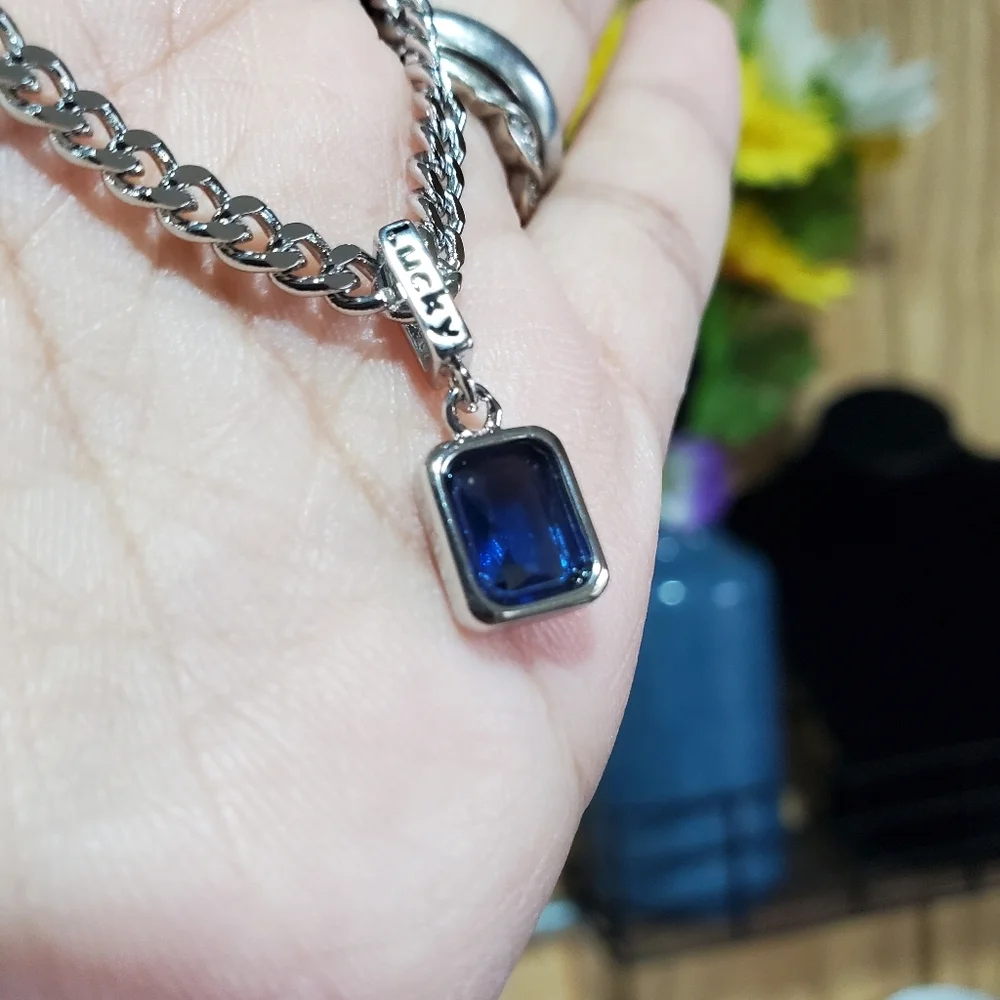 Hip Hop Chain Necklace with Blue Pendant